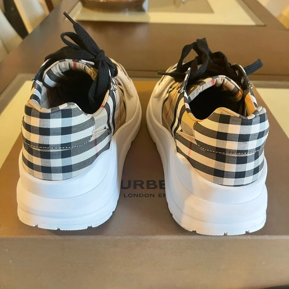 Mens Burberry Vintage Check, Suede and Leather Sneakers. - Picture 6 of 9
